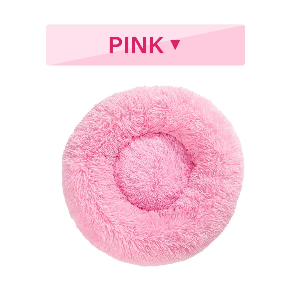 Fluffy Donut Dog & Cat Bed – Calming Plush Pet Cushion