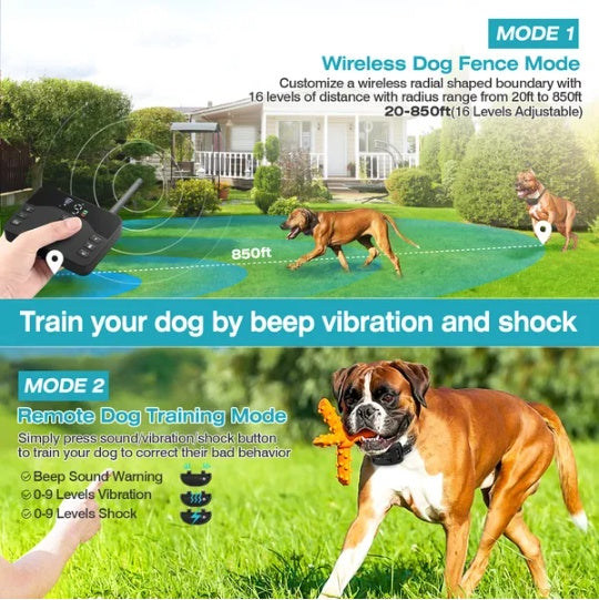 Wireless Electric Dog Fence & Training Collar – Waterproof Remote Boundary System