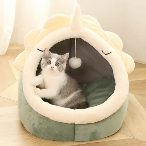 Adorable Dinosaur Pet House β Cozy Cat & Dog Bed with Toy | Soft Padded Pet Cave | Interactive & Fun