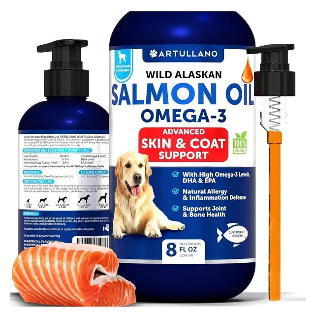 Artullano Salmon Oil for Dogs – Wild Alaskan Fish Oil for Skin, Coat, Joint & Bone Health | All Breeds & Ages
