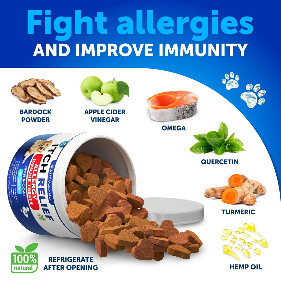 Dog Allergy Relief Chews – Itchy Skin & Hot Spot Treatment with Fish Oil | Immune Support Supplement | 120 Soft Treats