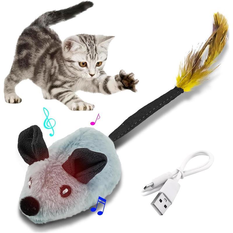 Interactive LED Cat Mouse Toy – USB Rechargeable, Automatic Chirping with Feather Tail & Catnip for All Cat Breeds