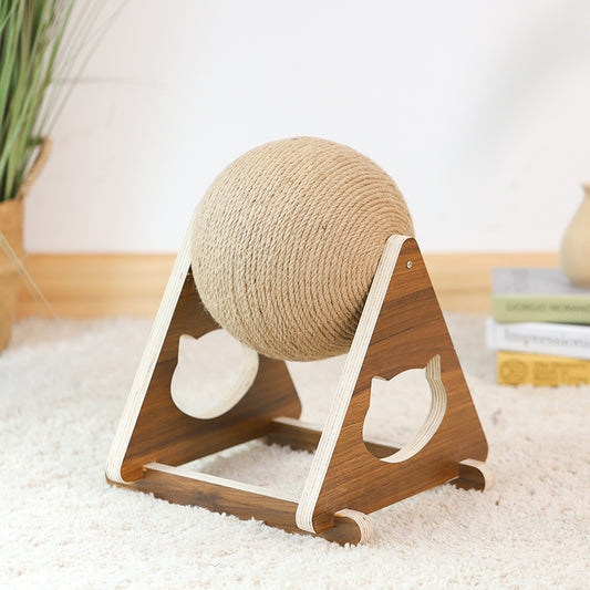 Cat Scratching Ball Toy – Solid Wood Sisal Claw Grinder