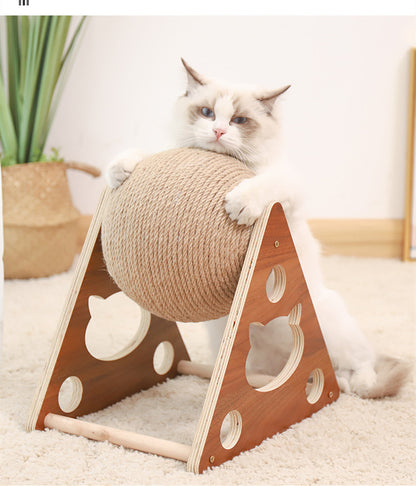 Cat Scratching Ball Toy – Solid Wood Sisal Claw Grinder