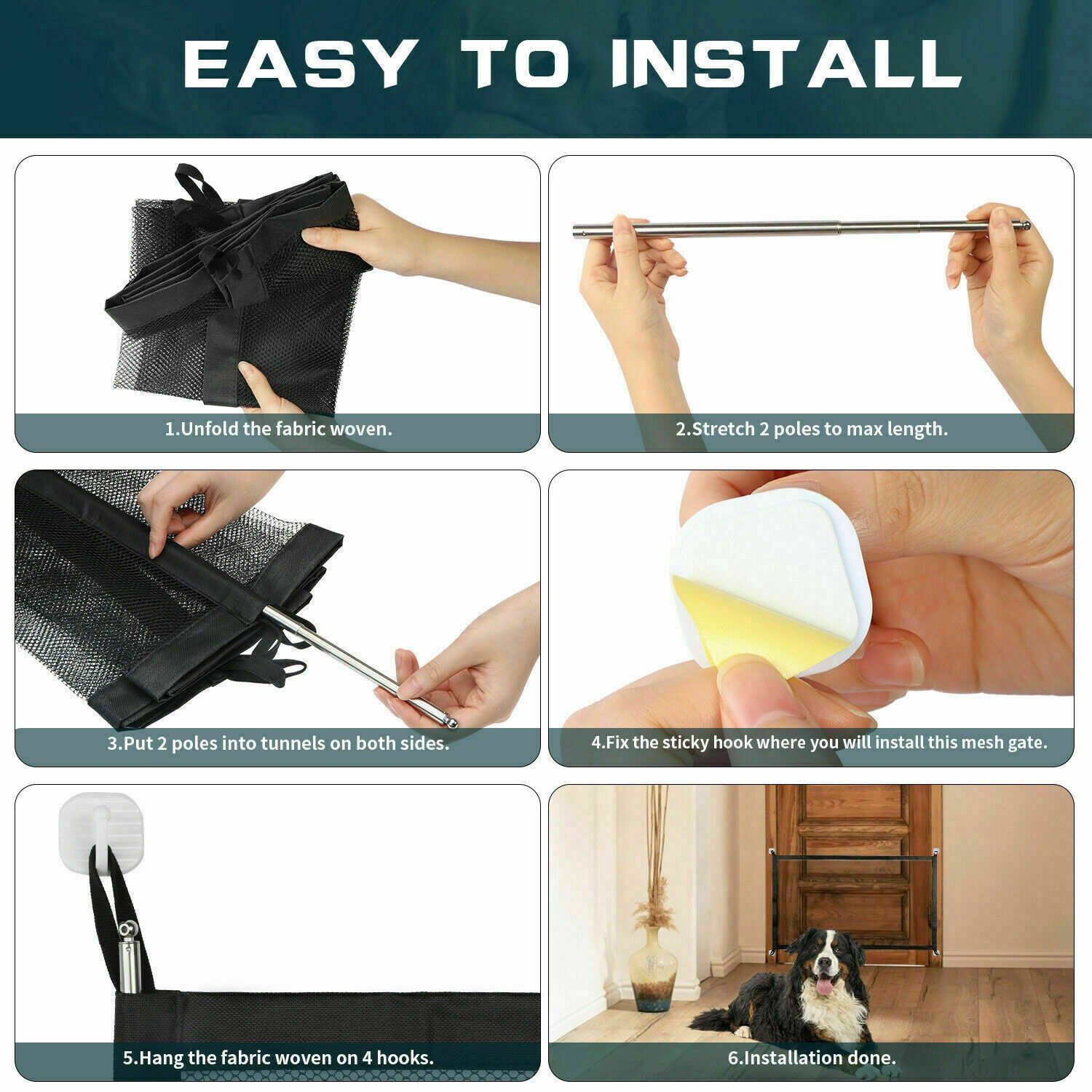 Portable Pet Safety Gate – Mesh Fence for Dogs, Cats & Babies | Adjustable Guard for Stairs & Doors