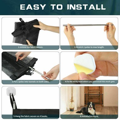 Portable Pet Safety Gate – Mesh Fence for Dogs, Cats & Babies | Adjustable Guard for Stairs & Doors