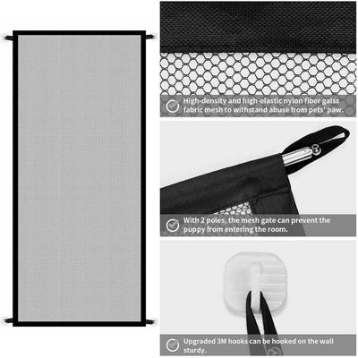 Portable Pet Safety Gate – Mesh Fence for Dogs, Cats & Babies | Adjustable Guard for Stairs & Doors
