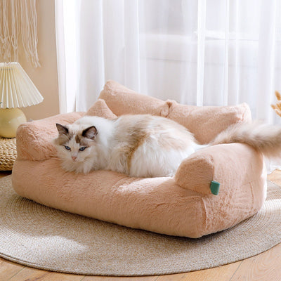 Cozy Flannel Pet Sofa: Large Warm Cat Bed & Universal Kennel for All Seasons