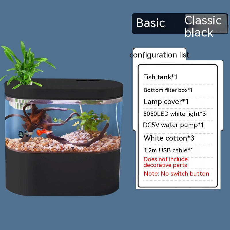 Mini Desktop Aquarium – Self-Circulating Fish Tank with LED Light