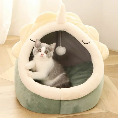 Adorable Dinosaur Pet House – Cozy Cat & Dog Bed with Toy | Soft Padded Pet Cave | Interactive & Fun