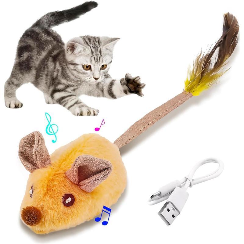 Interactive LED Cat Mouse Toy – USB Rechargeable, Automatic Chirping with Feather Tail & Catnip for All Cat Breeds
