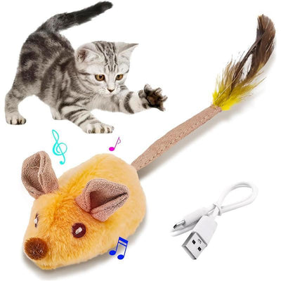 Interactive LED Cat Mouse Toy – USB Rechargeable, Automatic Chirping with Feather Tail & Catnip for All Cat Breeds