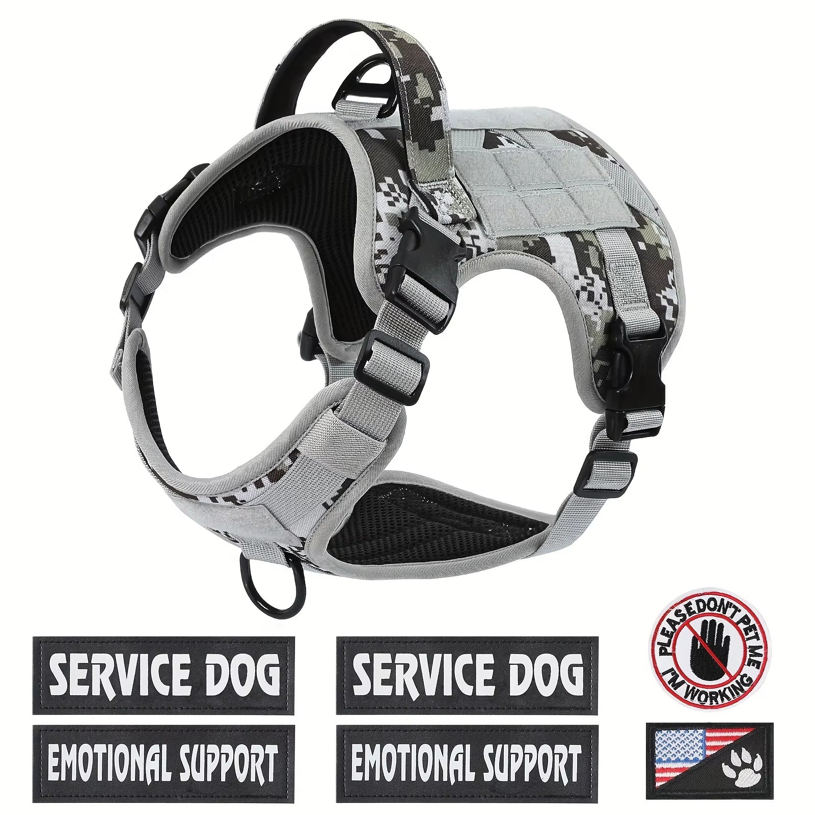 American Local Tactical Service Dog Harness Vest – Adjustable Reflective Metal Buckle for Training, Hiking & Working Dogs