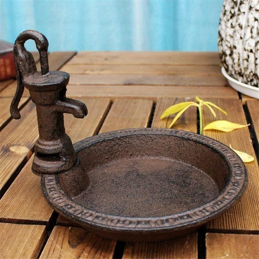 1pcs Rustic Style Cast Iron Vintage Water Pump Round Bird Feeder Outdoor Garden Balcony Decorative Water Feeder And Family Table Storage Tray Valentine's Day Easter Birthday Gift For Bird Lovers
