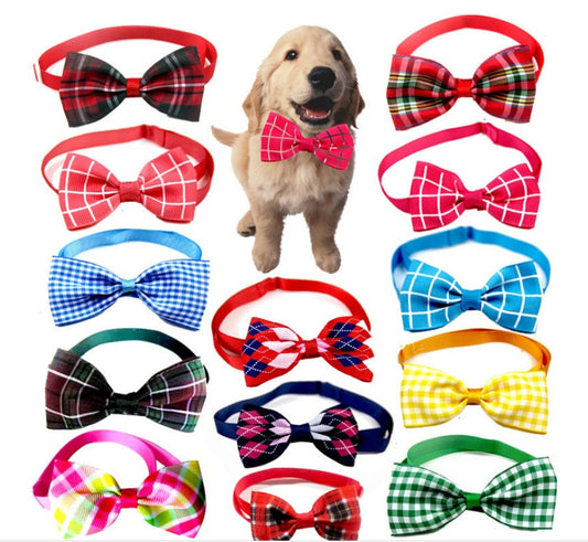 Plaid Dog & Cat Bow Tie Collar – Adjustable Pet Scarf Accessory