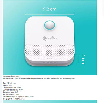 DownyPaws Smart Cat Litter Box Odor Purifier – 4000mAh Rechargeable Deodorizer