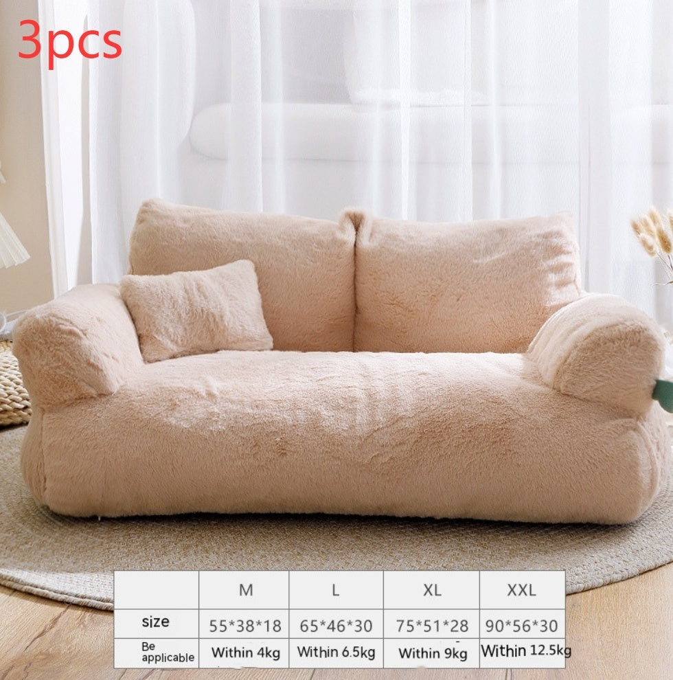 Cozy Flannel Pet Sofa: Large Warm Cat Bed & Universal Kennel for All Seasons