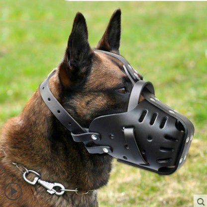 Cowhide Dog Muzzle – Adjustable Leather Basket Muzzle for Medium & Large Dogs