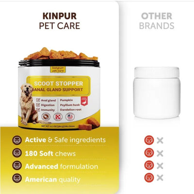 Kinpur Pet Care Dog Anal Gland Chews – Scoot Relief, Digestive & Fiber Support, Stop Itching