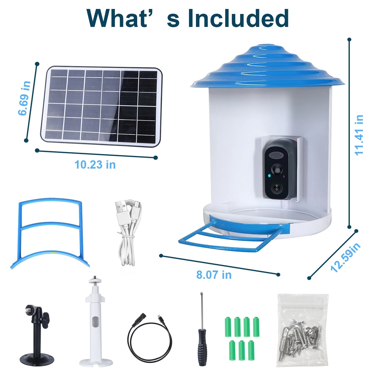 Smart Solar Bird Feeder with 1080P HD Camera – AI Bird Identification, PIR Motion Detection, Auto Video Capture, Cloud & SD Storage, WiFi App Control, IP65 Waterproof