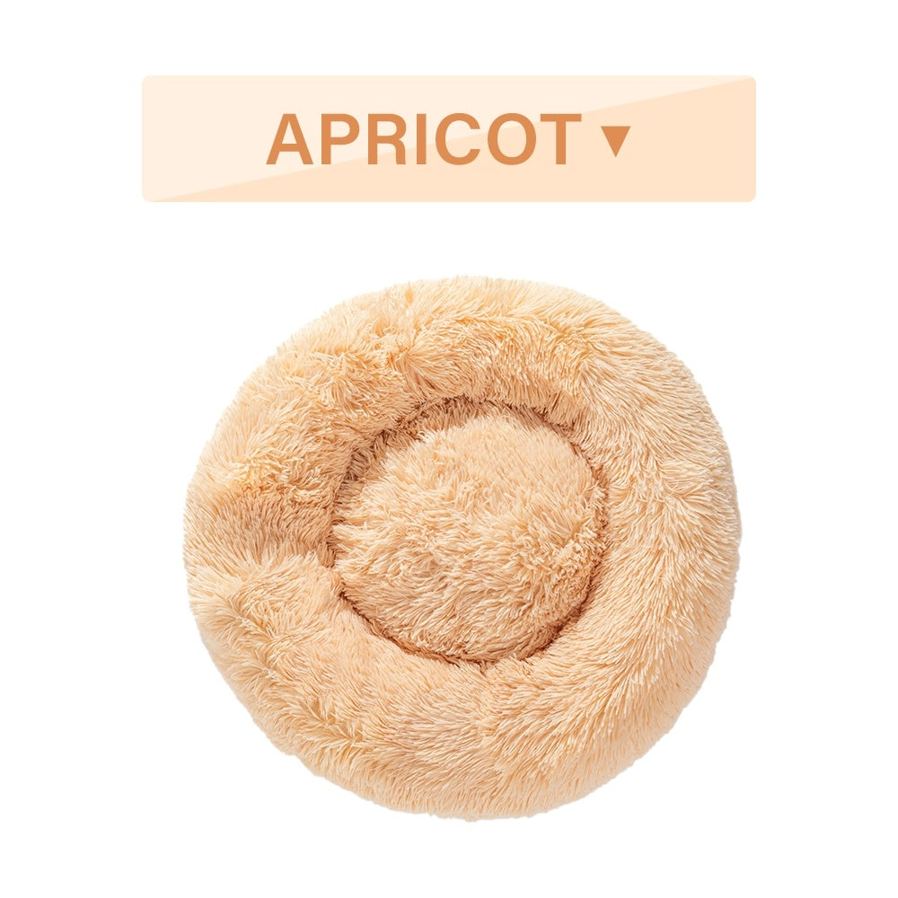 Fluffy Donut Dog & Cat Bed – Calming Plush Pet Cushion