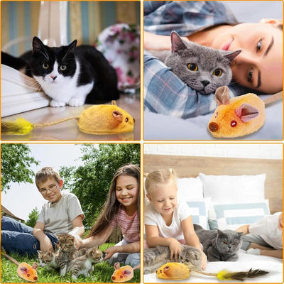 Interactive LED Cat Mouse Toy – USB Rechargeable, Automatic Chirping with Feather Tail & Catnip for All Cat Breeds