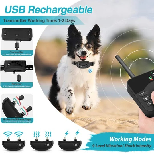 Wireless Electric Dog Fence & Training Collar – Waterproof Remote Boundary System