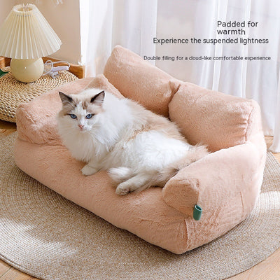 Cozy Flannel Pet Sofa: Large Warm Cat Bed & Universal Kennel for All Seasons
