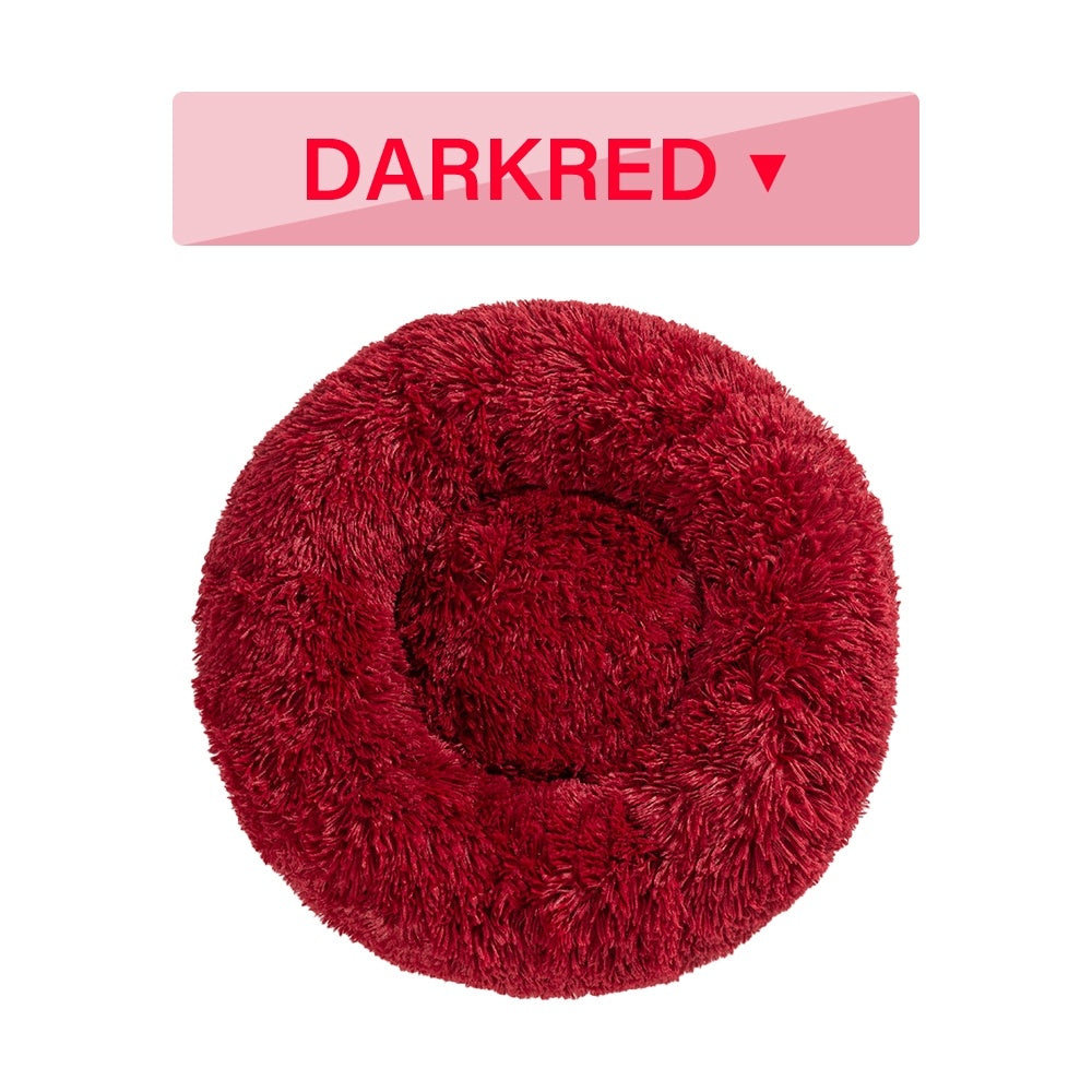 Fluffy Donut Dog & Cat Bed – Calming Plush Pet Cushion