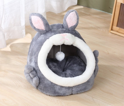 Cute Bunny Cat Bed – Plush Semi-Enclosed Winter Cat Nest