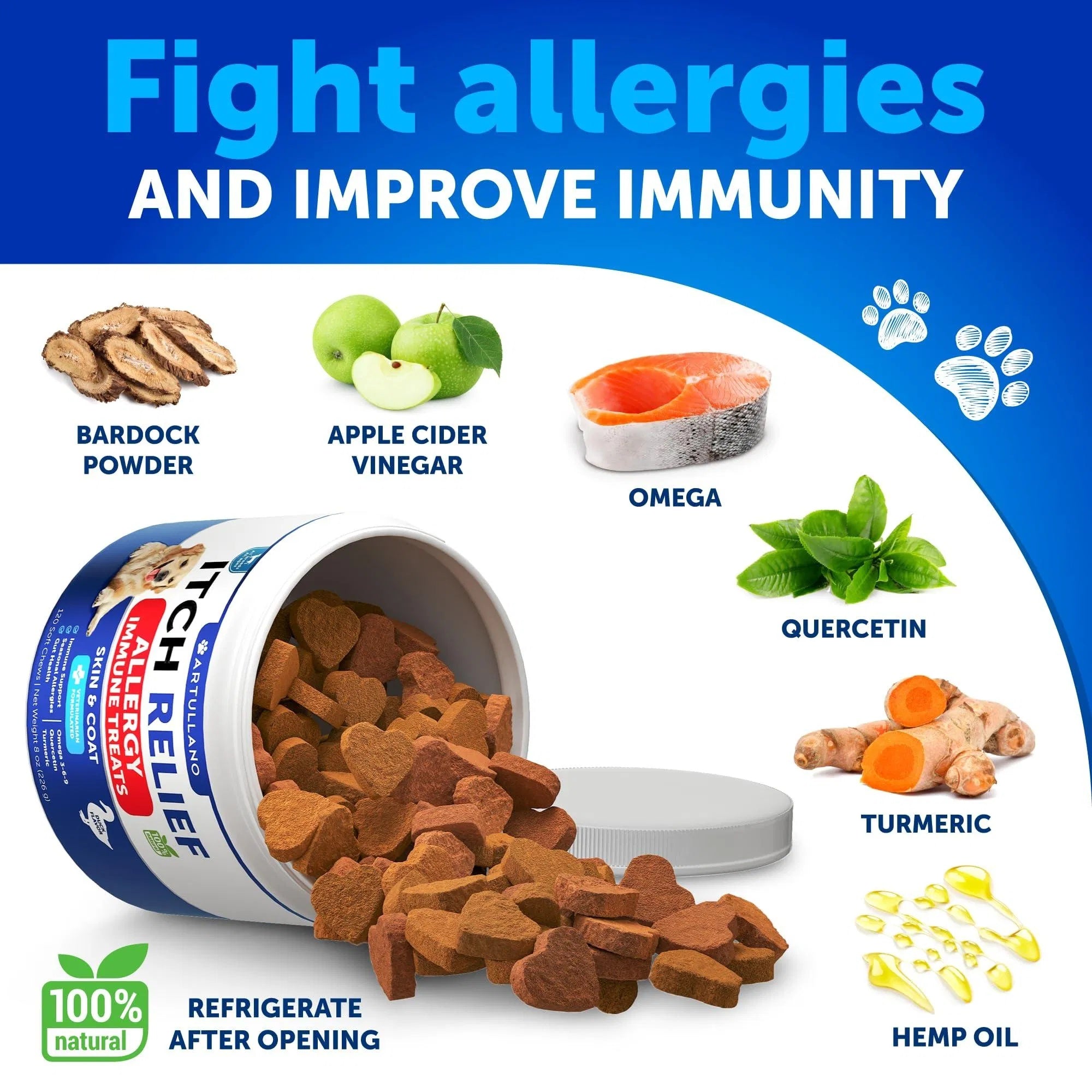 Dog Allergy Relief Chews – Itchy Skin & Hot Spot Treatment with Fish Oil | Immune Support Supplement | 120 Soft Treats