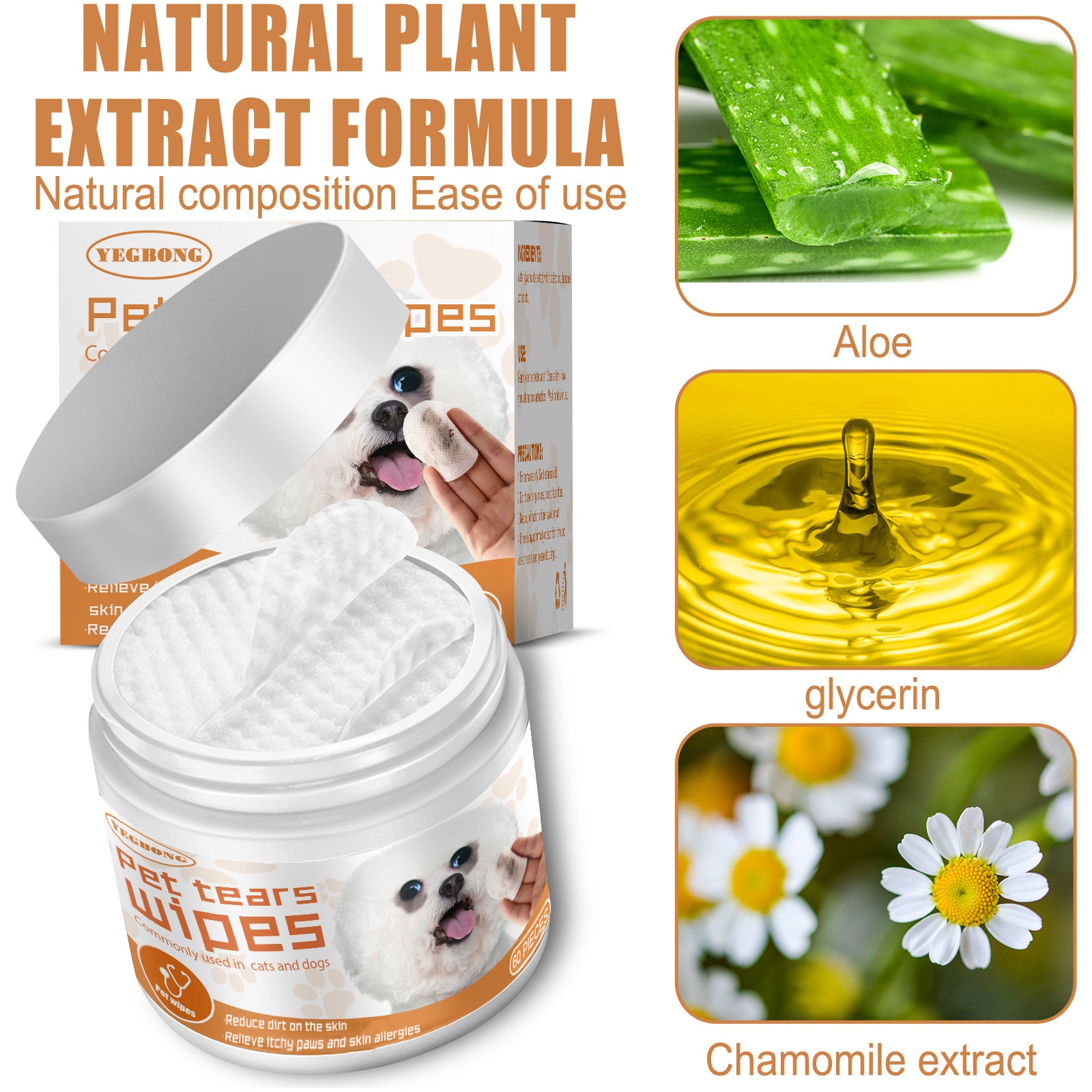 Yegbong Pet Eye Cleaning Wipes – Tear Stain Remover Cotton Pads for Dogs & Cats | Gentle Eye Dirt & Discharge Cleaner