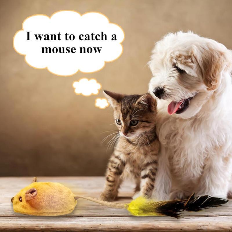 Interactive LED Cat Mouse Toy – USB Rechargeable, Automatic Chirping with Feather Tail & Catnip for All Cat Breeds