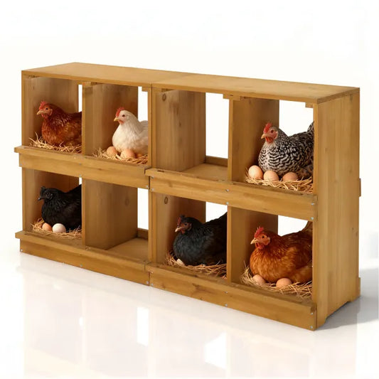 Yellow Wooden Egg Laying Box – 8 Compartment Nesting Box for Chickens & Ducks