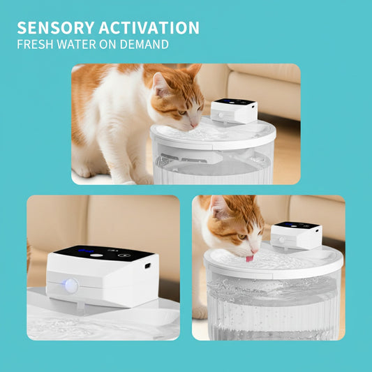 Wireless Pet Water Fountain 2000ML – Rechargeable Motion Sensor Bowl