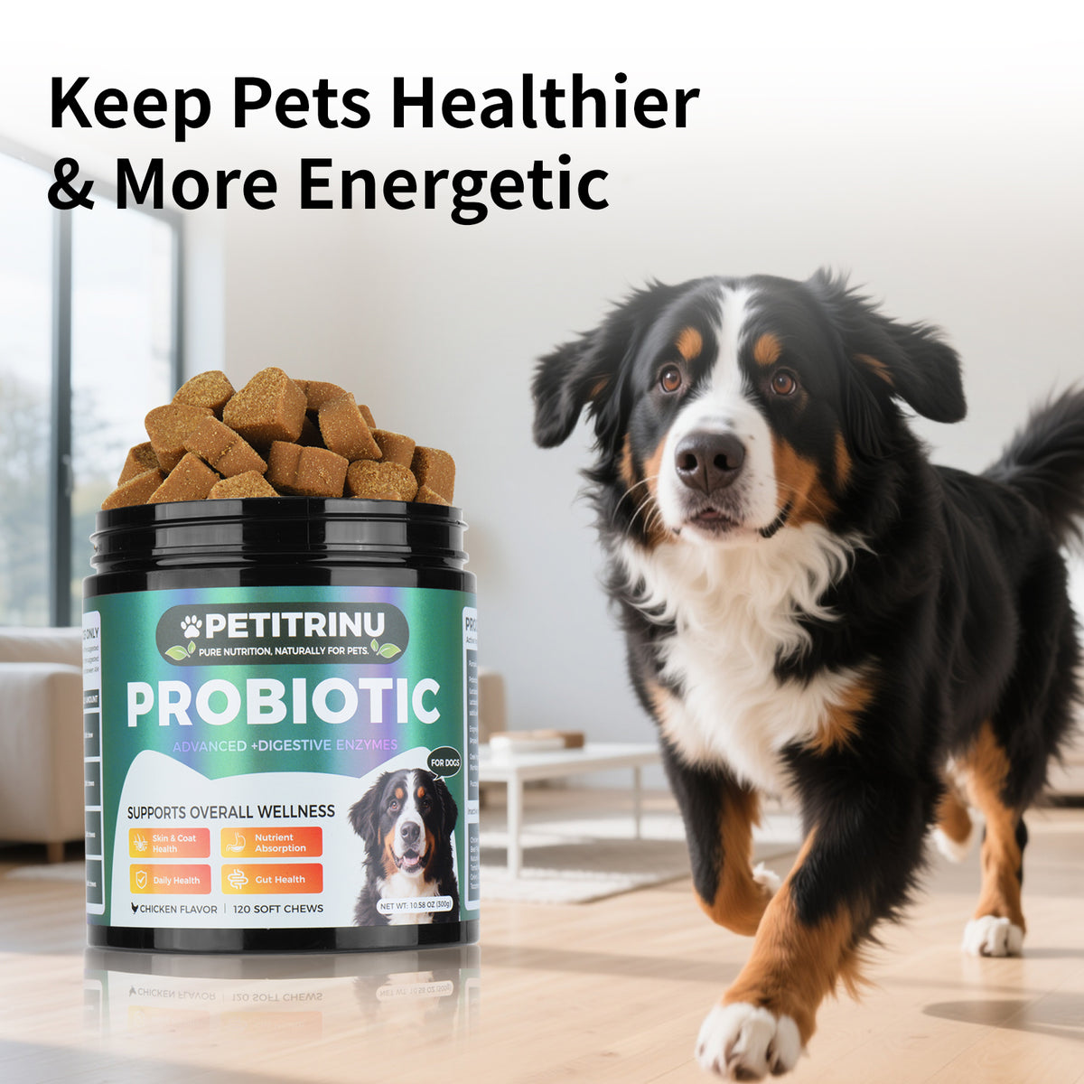 Dog Probiotic Chews 120Ct – Digestive Enzymes for Gut & Skin Health