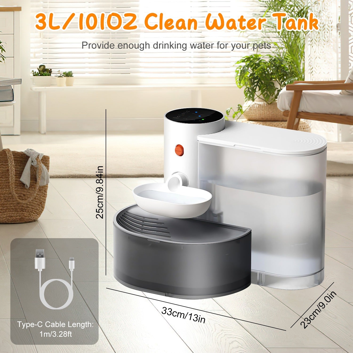 Smart Pet Water Fountain – 3L Cordless Automatic Cat & Dog Water Dispenser with Touch Control & Adjustable Flow