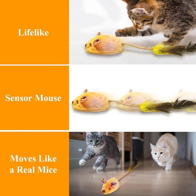 Interactive LED Cat Mouse Toy – USB Rechargeable, Automatic Chirping with Feather Tail & Catnip for All Cat Breeds