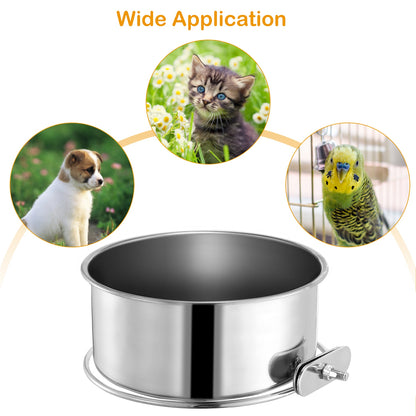 Pet Food & Water Bowl – Stainless Steel, M Size with Clamp Holder