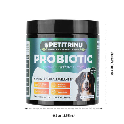 Dog Probiotic Chews 120Ct – Digestive Enzymes for Gut & Skin Health