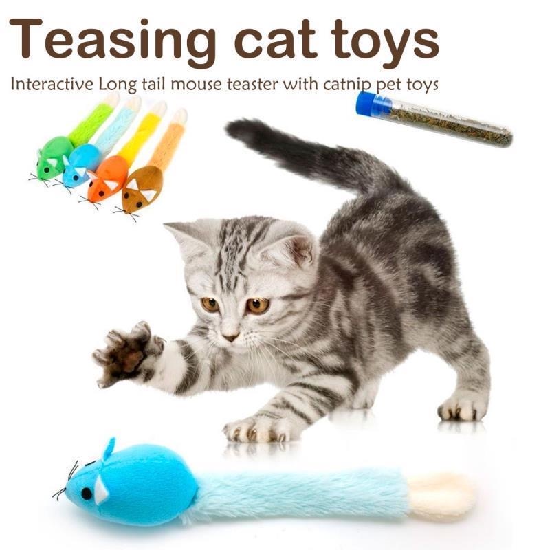 Long Tail Mouse Cat Toy – Interactive Plush Cat Teaser