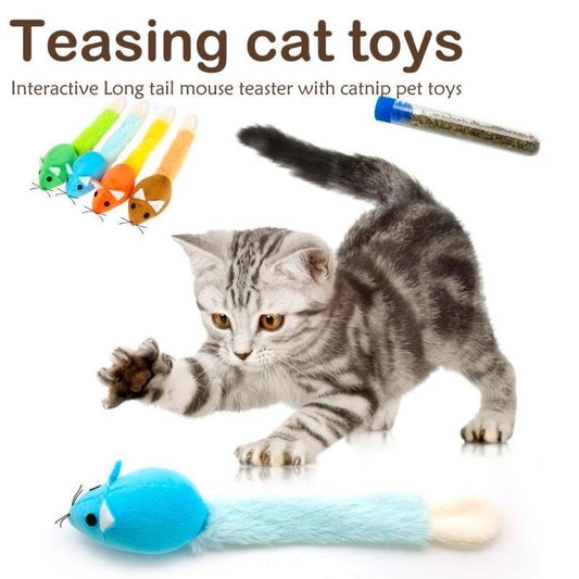 Long Tail Mouse Cat Toy – Interactive Plush Cat Teaser