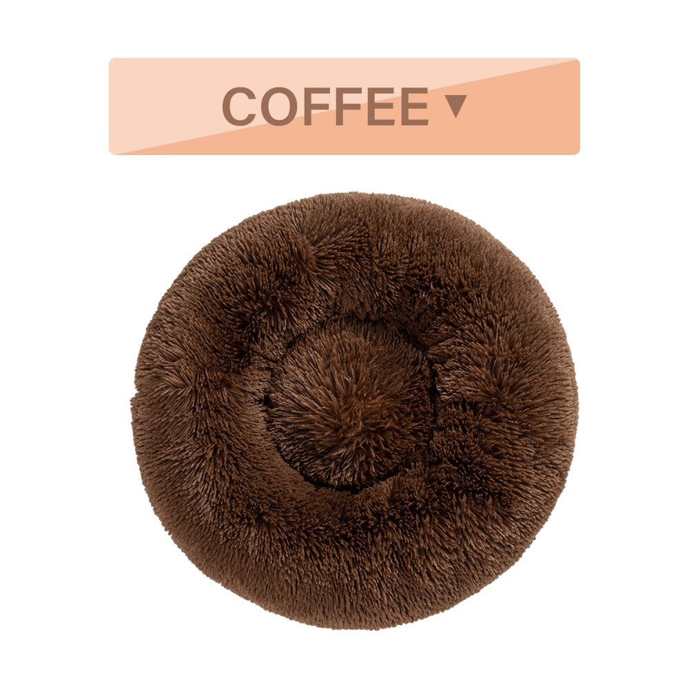 Fluffy Donut Dog & Cat Bed – Calming Plush Pet Cushion