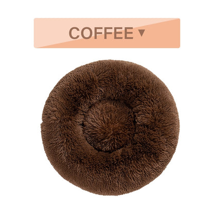 Fluffy Donut Dog & Cat Bed – Calming Plush Pet Cushion