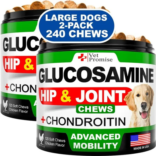 Glucosamine Hip & Joint Chews for Dogs – Advanced Mobility Support (240 Chews, 2 Pack)
