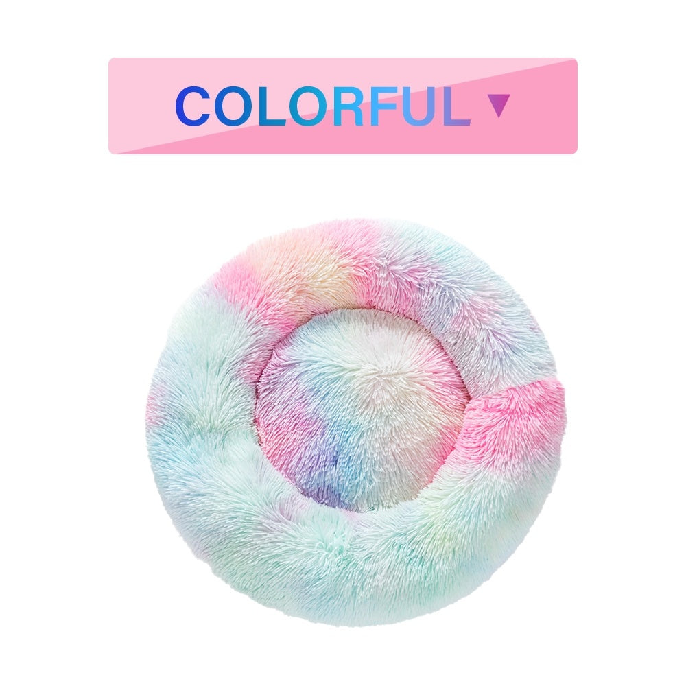 Fluffy Donut Dog & Cat Bed – Calming Plush Pet Cushion