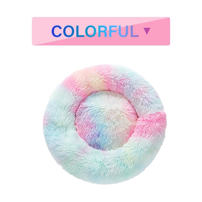 Fluffy Donut Dog & Cat Bed – Calming Plush Pet Cushion