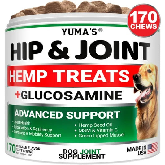 Advanced Dog Hip & Joint Hemp Chews – Glucosamine & MSM Mobility Support (170 Soft Chews)