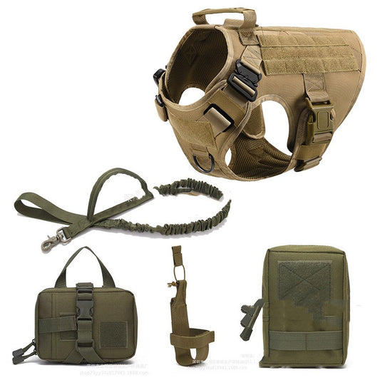 Tactical Dog Harness & Leash Set – Military K9 Training Vest with Utility Pouches