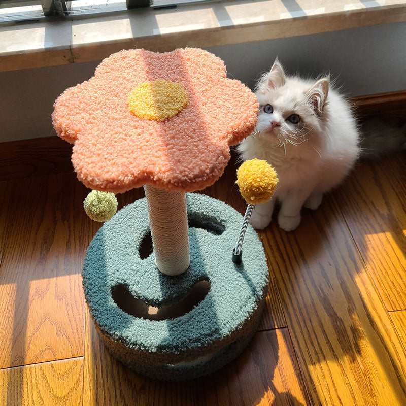 Flower Cat Scratching Post Toy – Sisal Claw Grinder with Hanging Balls